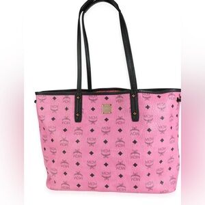 MCM Pink Visetos Coated Canvas Reversible Liz Tote